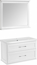 ASB-Woodline Мебель для ванной Венеция 100 подвесная белая патина серебро – фотография-2